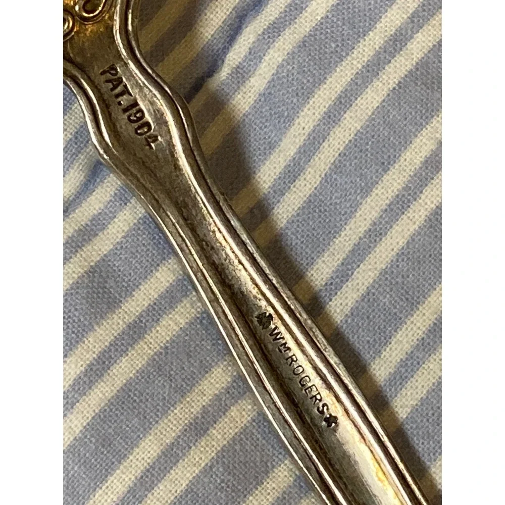 Vintage Wm Rogers Floral Meat Fork & Crown Silverplate Pie Server Patina Set